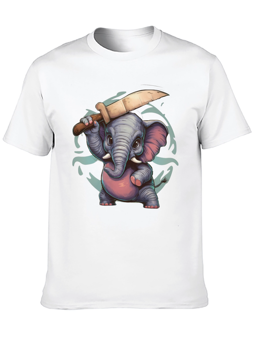 Cartoon Elephant with Knife Graphic Tee