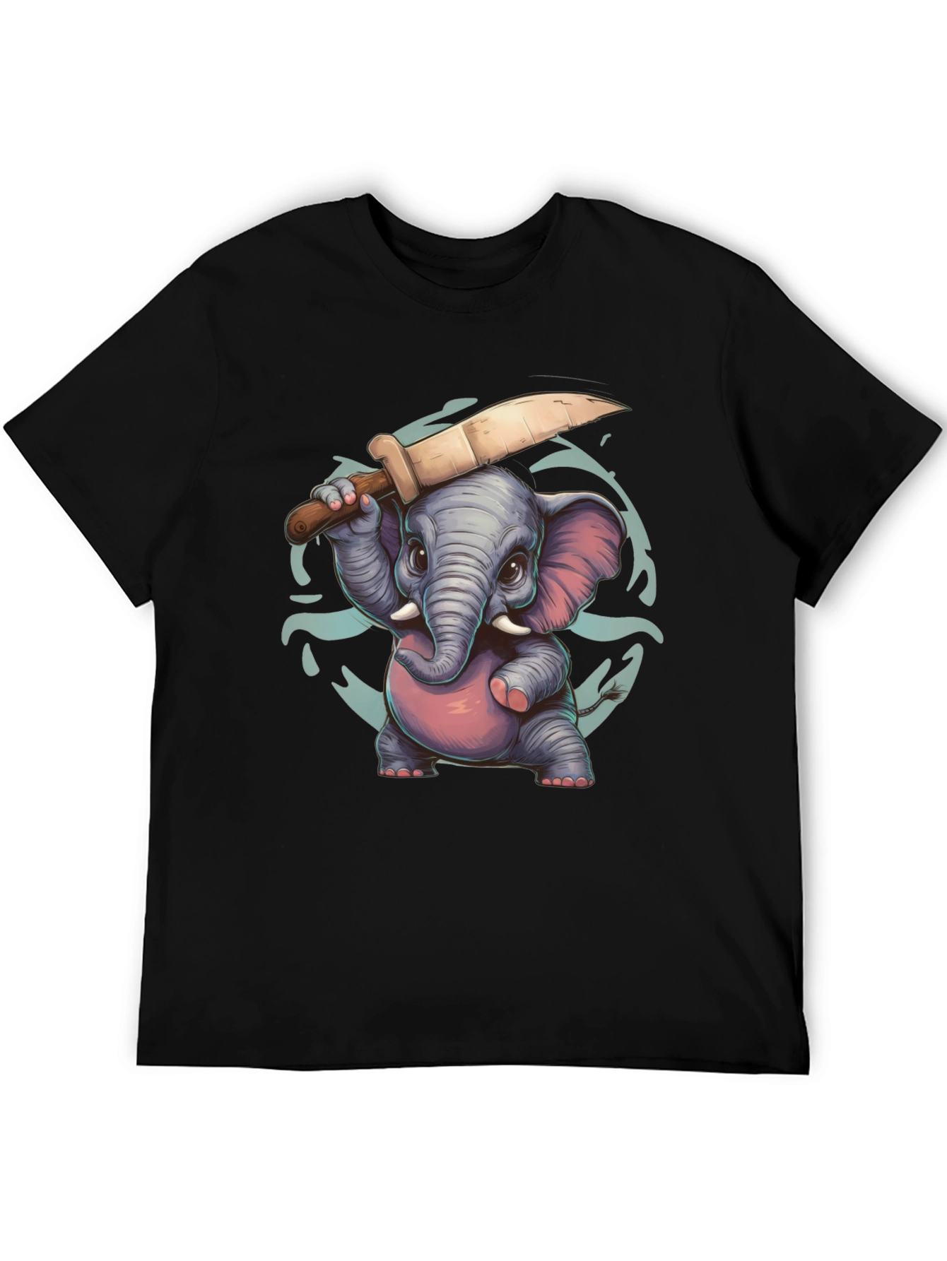 Cartoon Elephant with Knife Graphic Tee