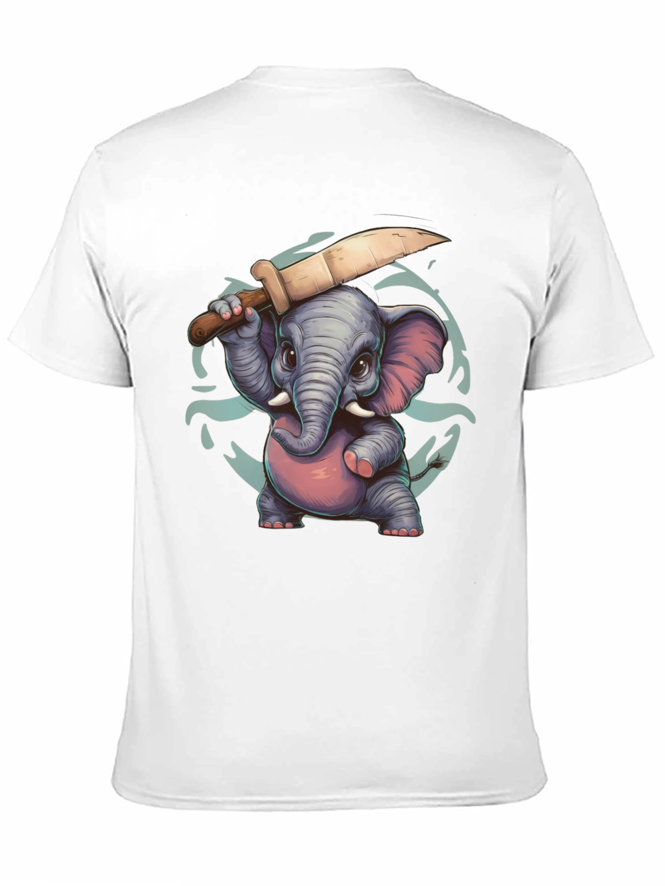 Cartoon Elephant with Knife Graphic Tee