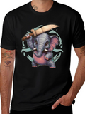 Cartoon Elephant with Knife Graphic Tee