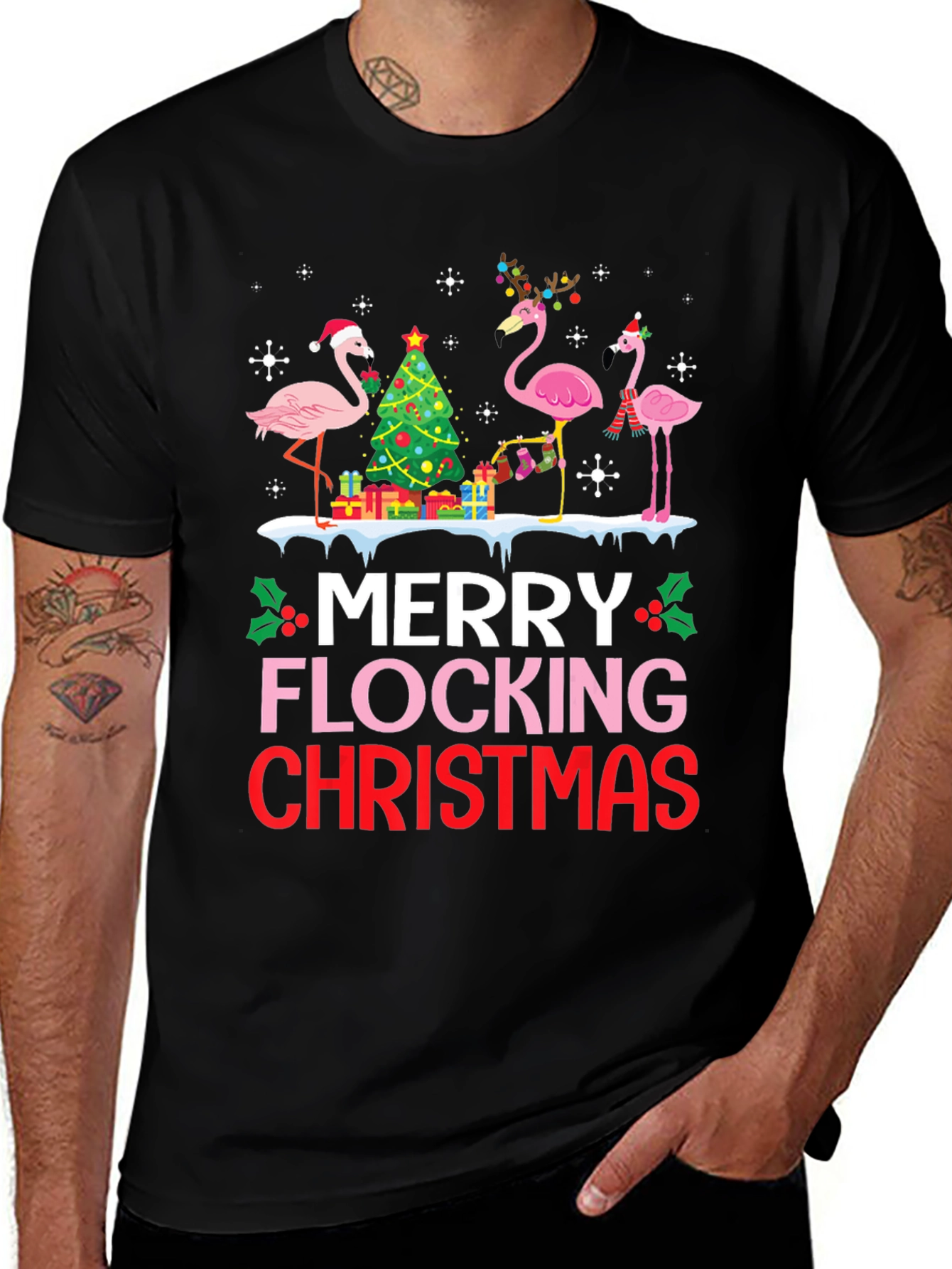 Merry Flocking Christmas Flamingo T-Shirt