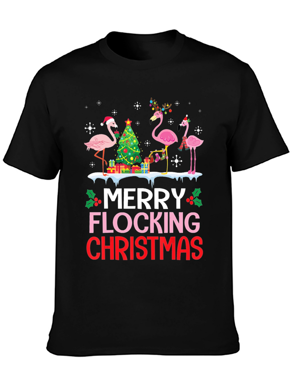 Merry Flocking Christmas Flamingo T-Shirt