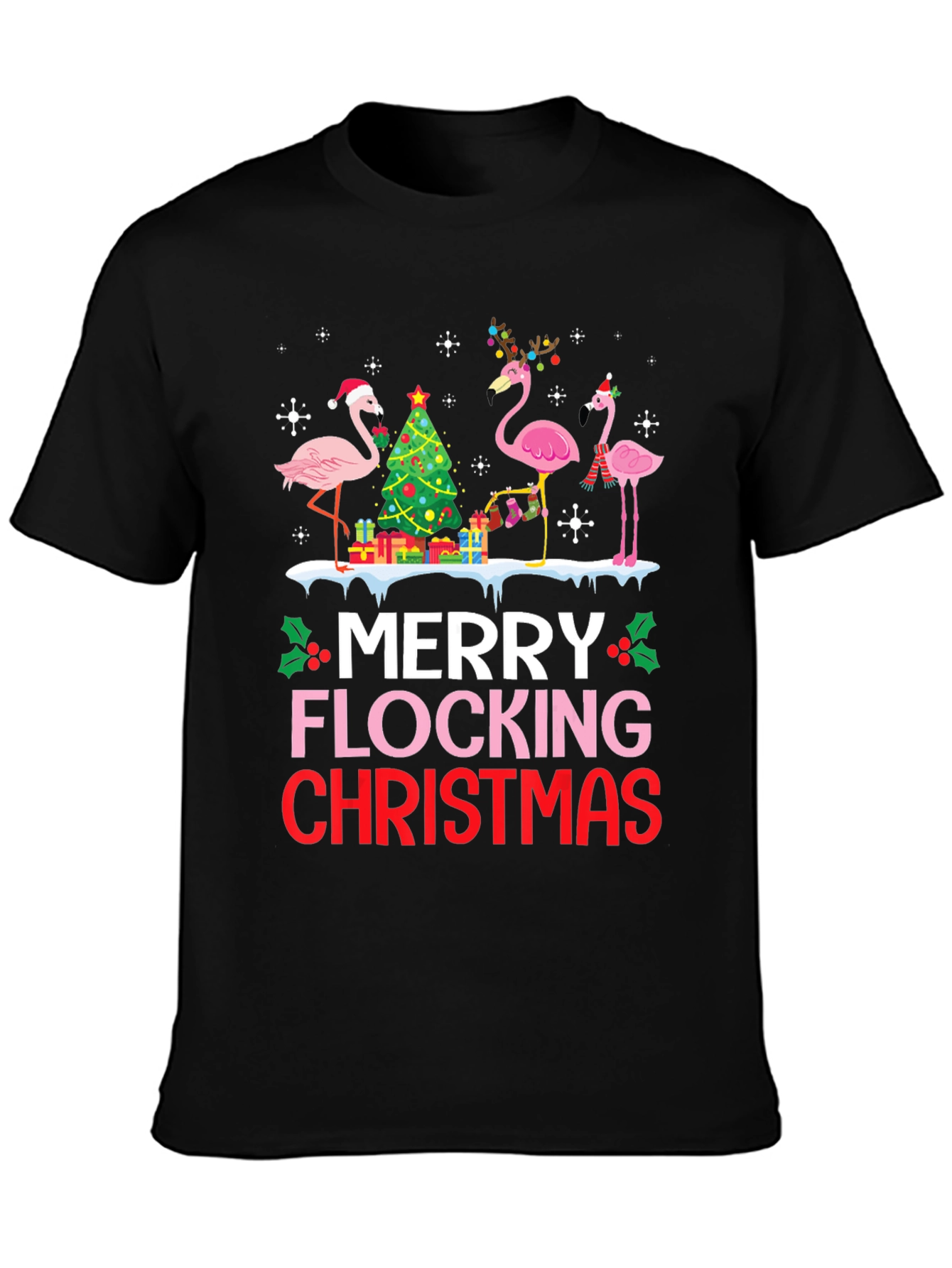Merry Flocking Christmas Flamingo T-Shirt