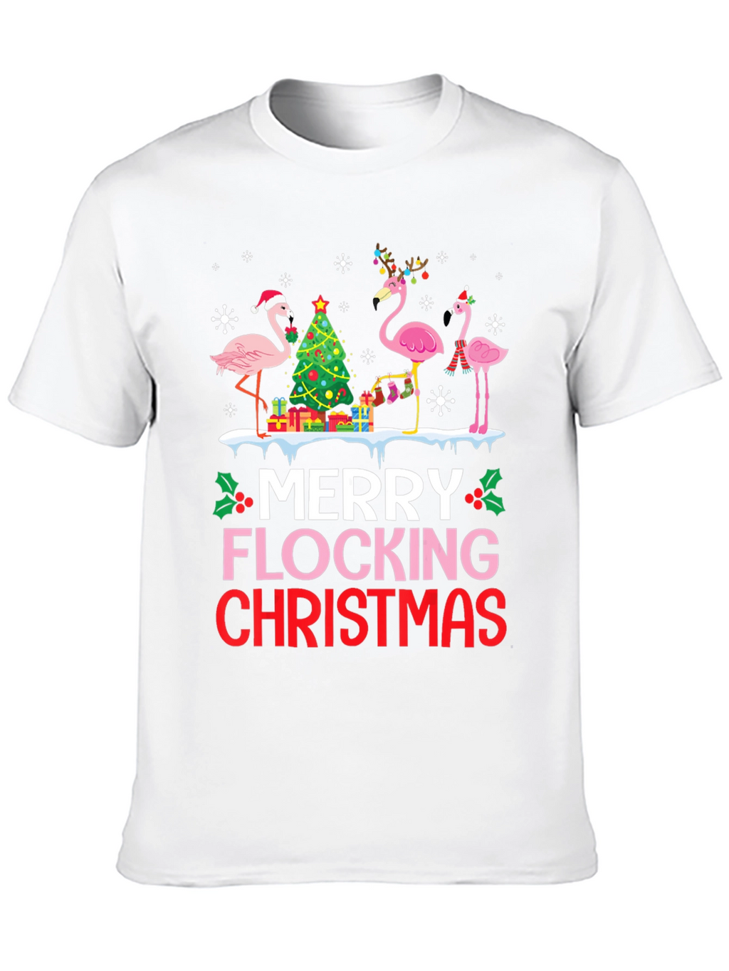 Merry Flocking Christmas Flamingo T-Shirt