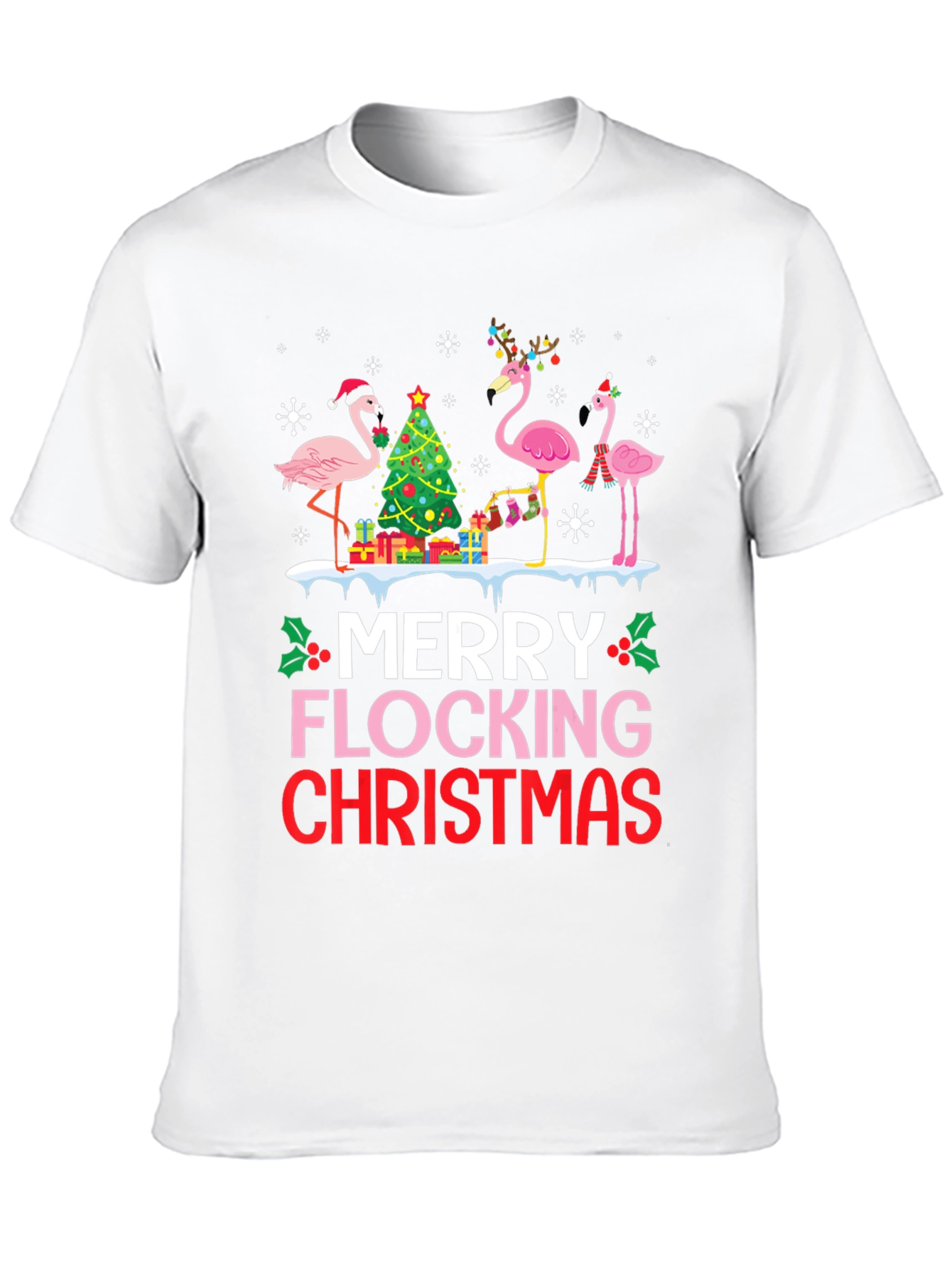 Merry Flocking Christmas Flamingo T-Shirt