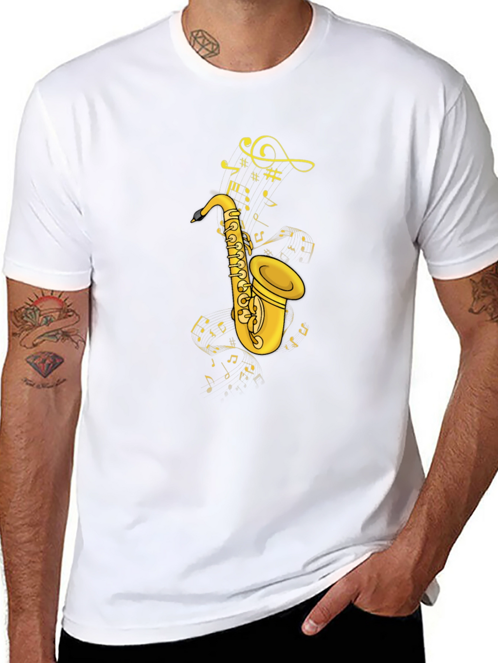 Saxophone & Notes Graphic Tee - Black