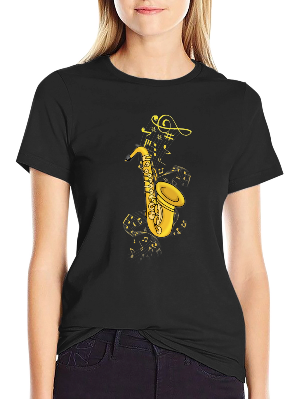 Saxophone & Notes Graphic Tee - Black