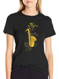 Saxophone & Notes Graphic Tee - Black