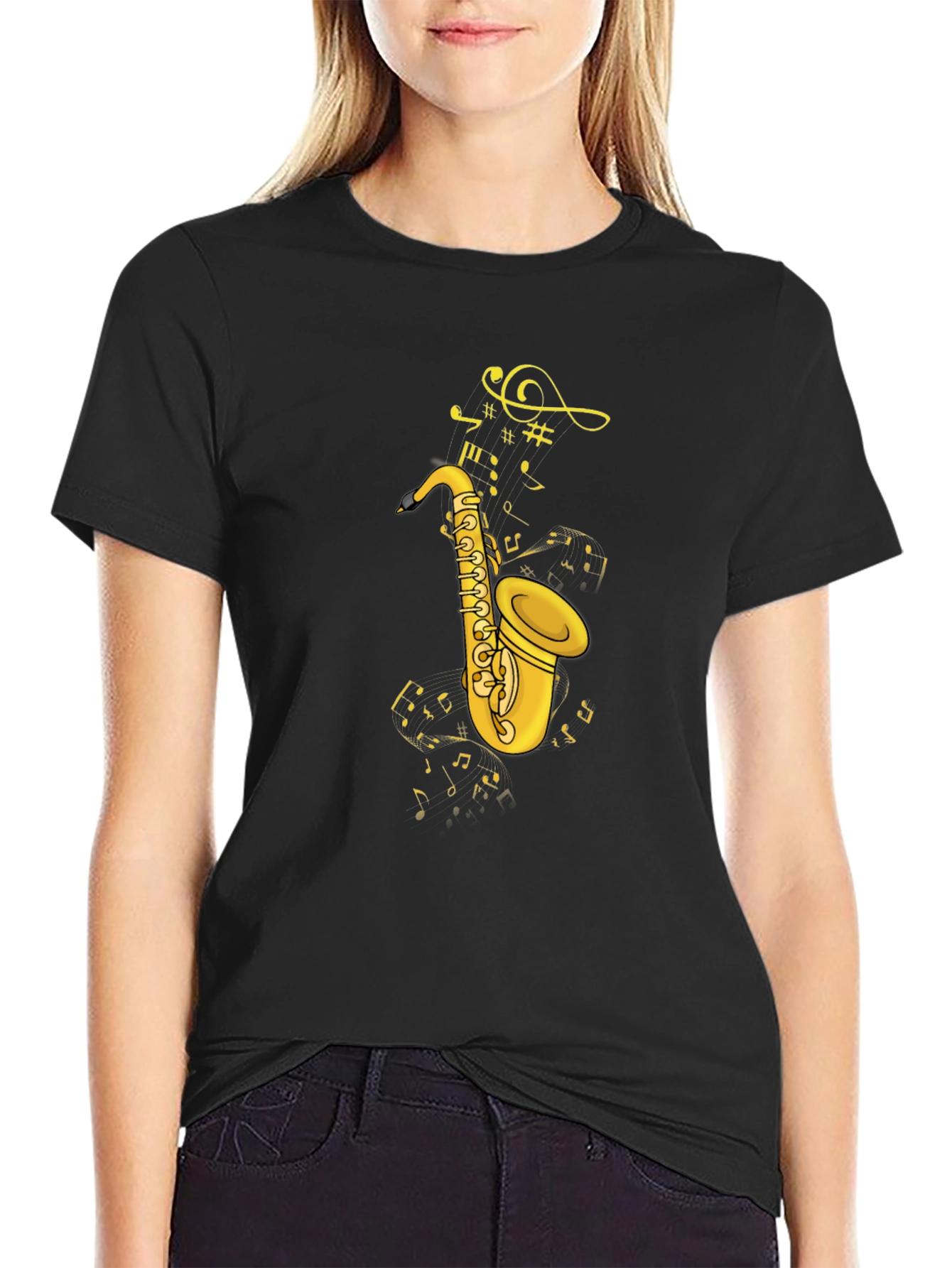 Saxophone & Notes Graphic Tee - Black