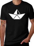 Paper Boat Graphic Tee - Black Crew Neck