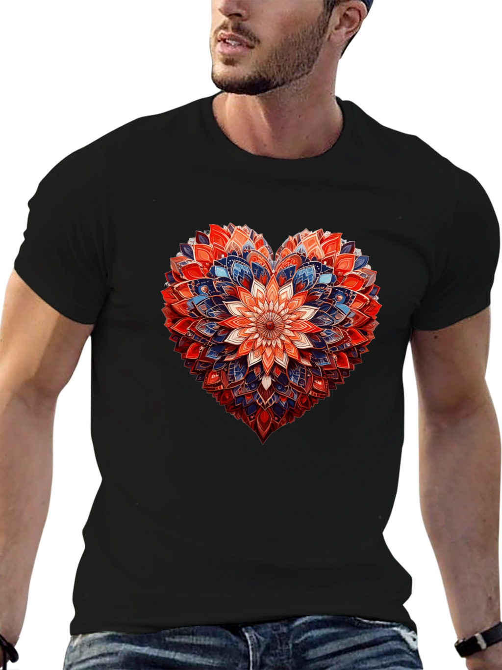 Floral Heart Graphic Black T-Shirt