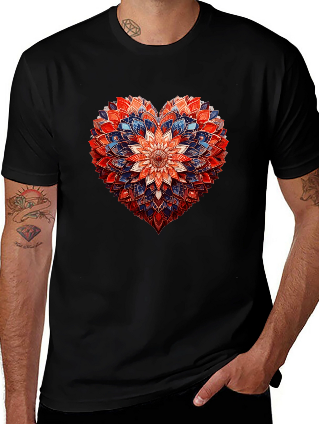 Floral Heart Graphic Black T-Shirt