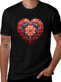 Floral Heart Graphic Black T-Shirt