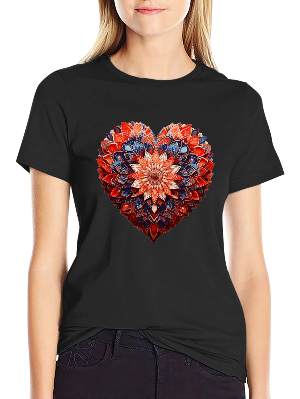 Floral Heart Graphic Black T-Shirt