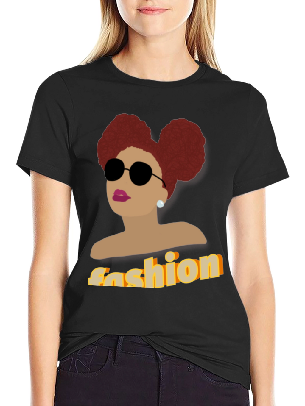 Fashion Afro Woman Graphic Black T-Shirt