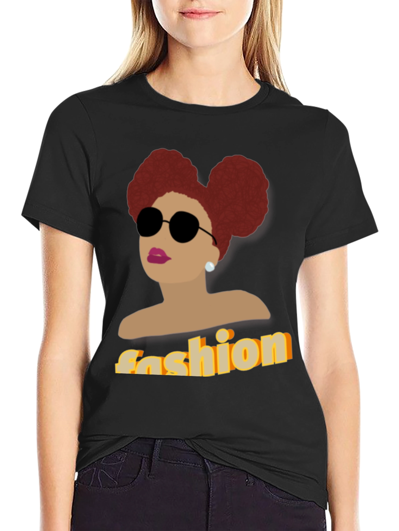 Fashion Afro Woman Graphic Black T-Shirt