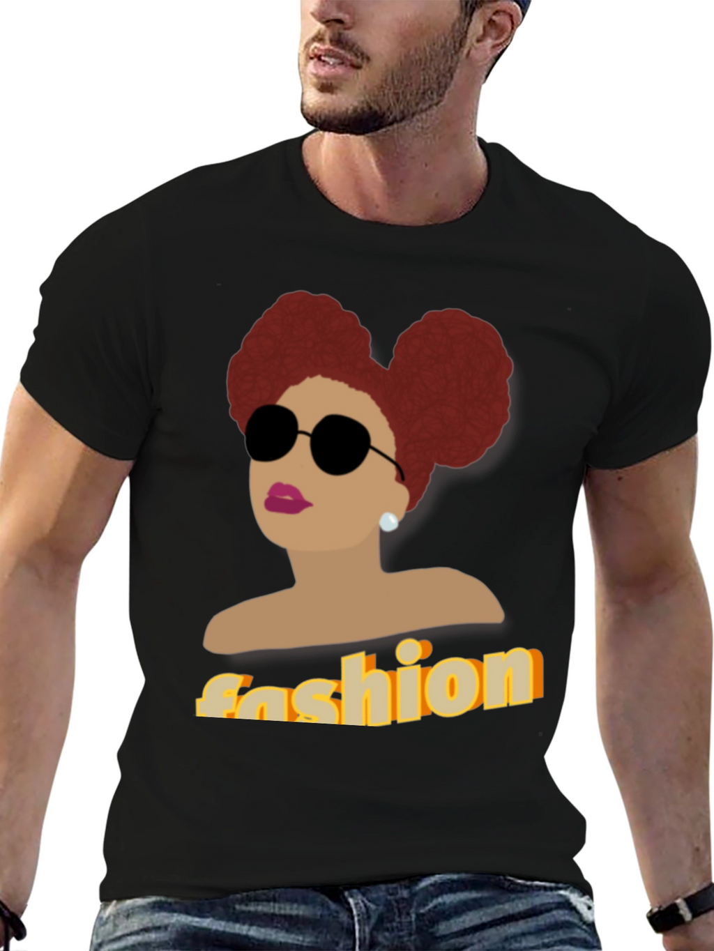 Fashion Afro Woman Graphic Black T-Shirt