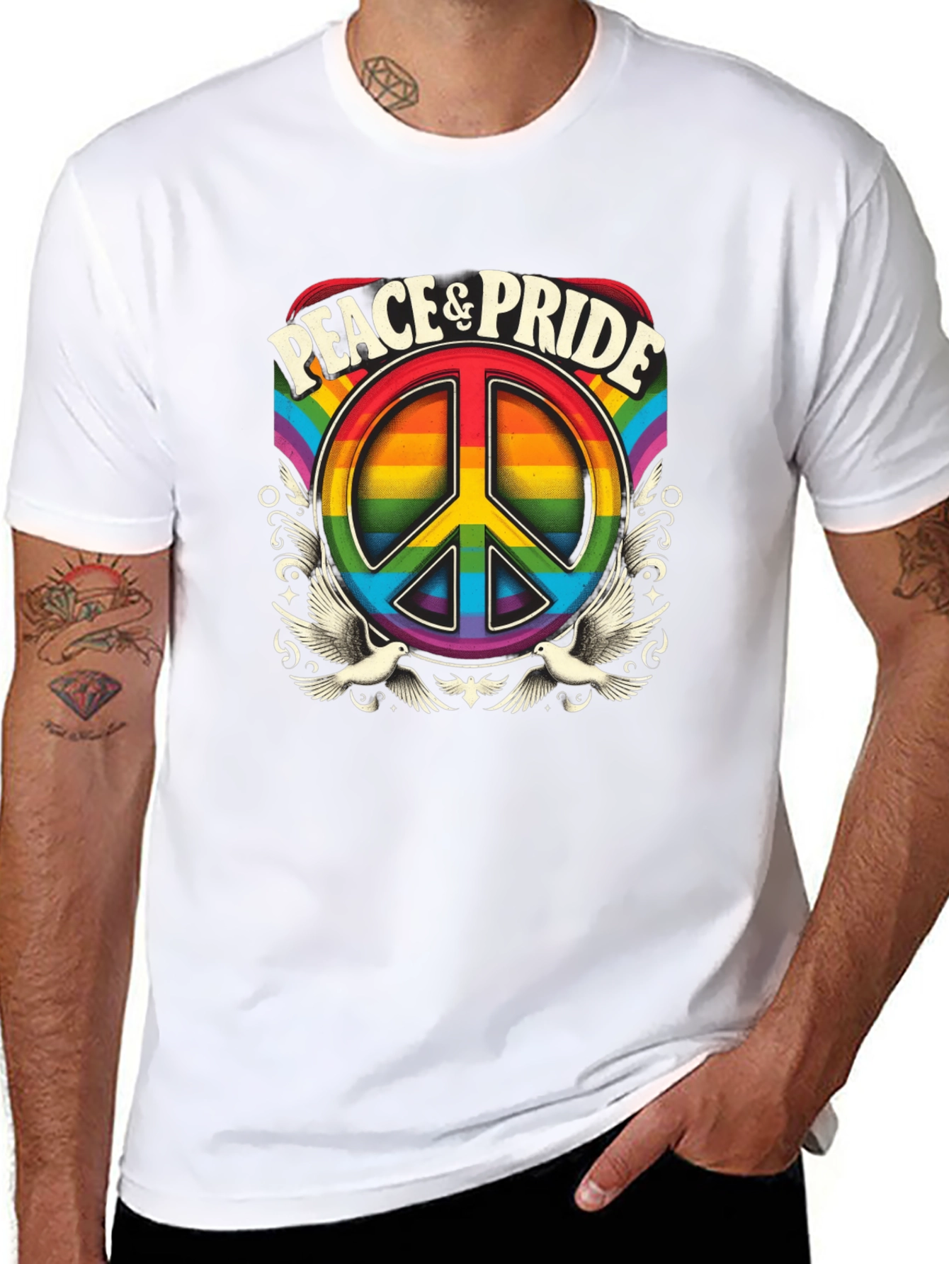 Peace & Pride Rainbow Graphic T-Shirt