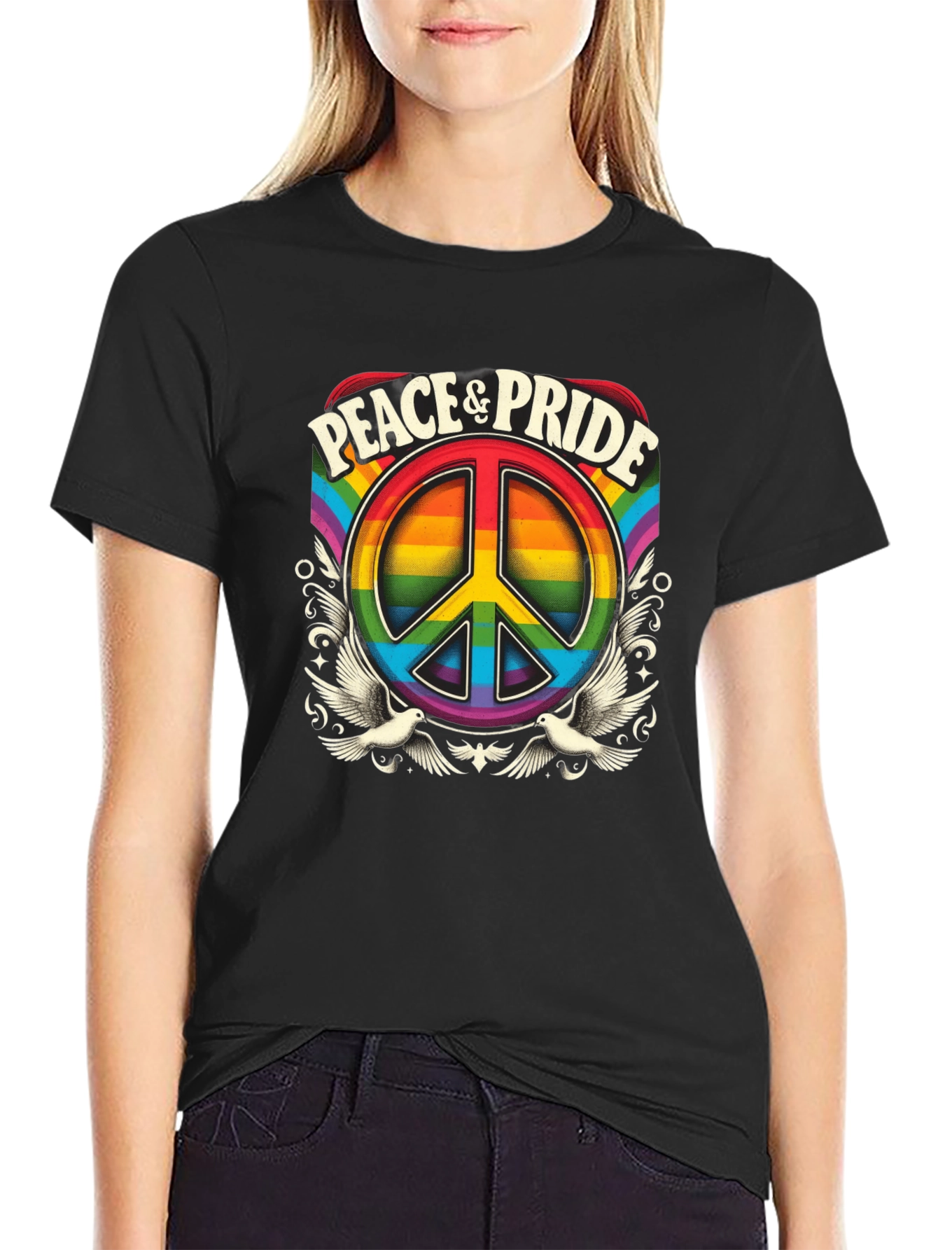 Peace & Pride Rainbow Graphic T-Shirt