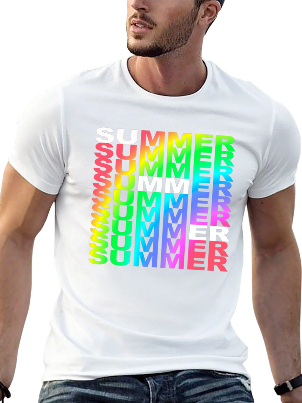 Summer Vibes Graphic Tee - Rainbow Text Black Shirt