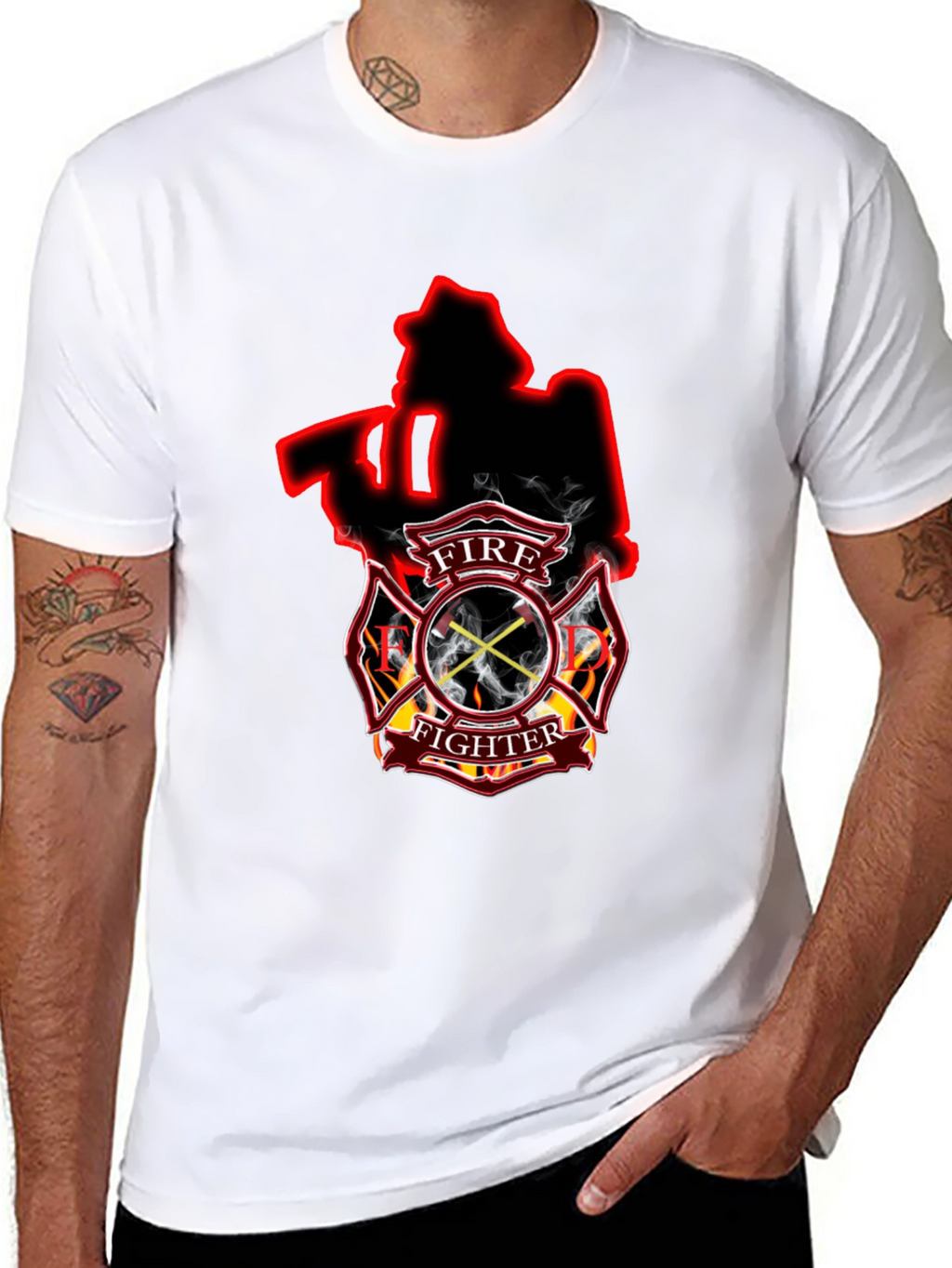 Firefighter Axe Shield Black T-Shirt