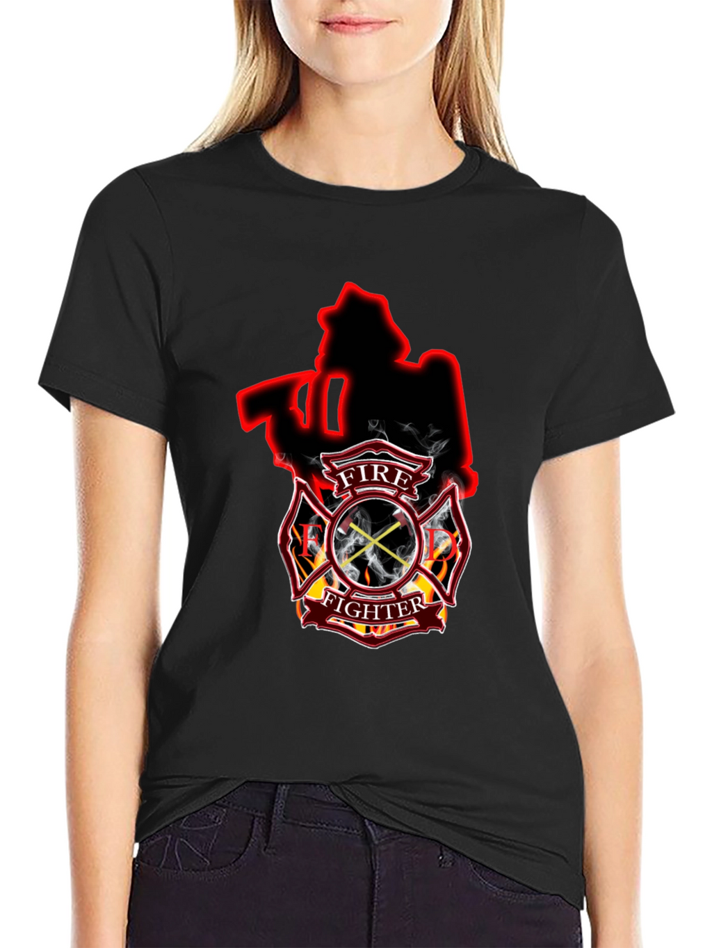 Firefighter Axe Shield Black T-Shirt