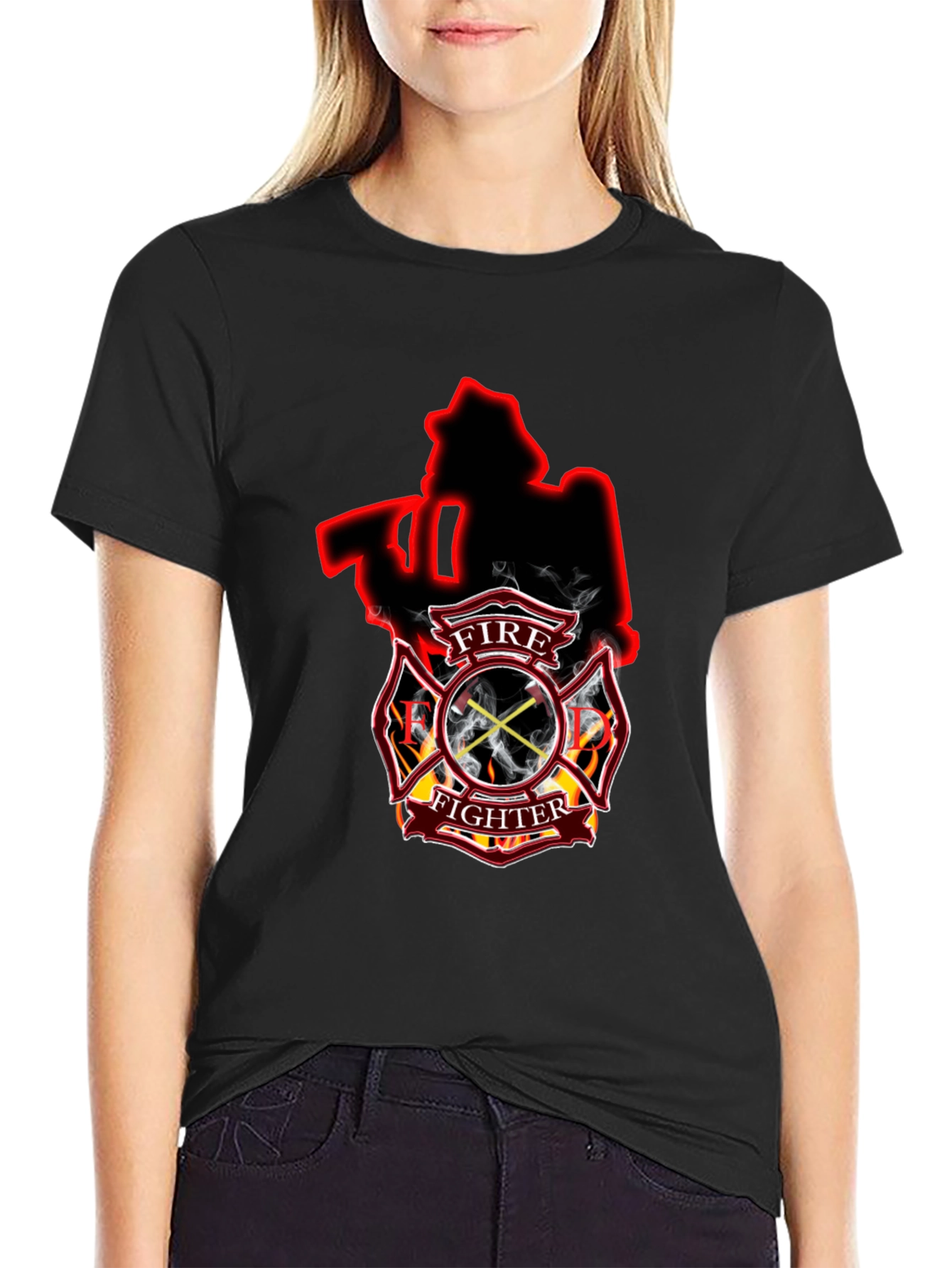 Firefighter Axe Shield Black T-Shirt