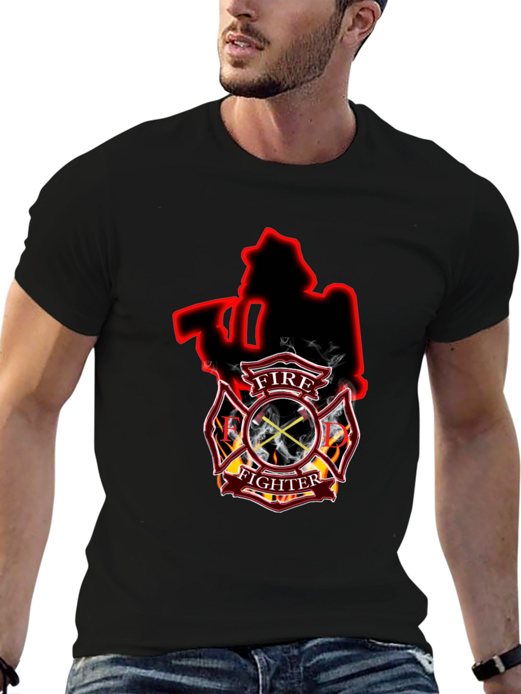 Firefighter Axe Shield Black T-Shirt