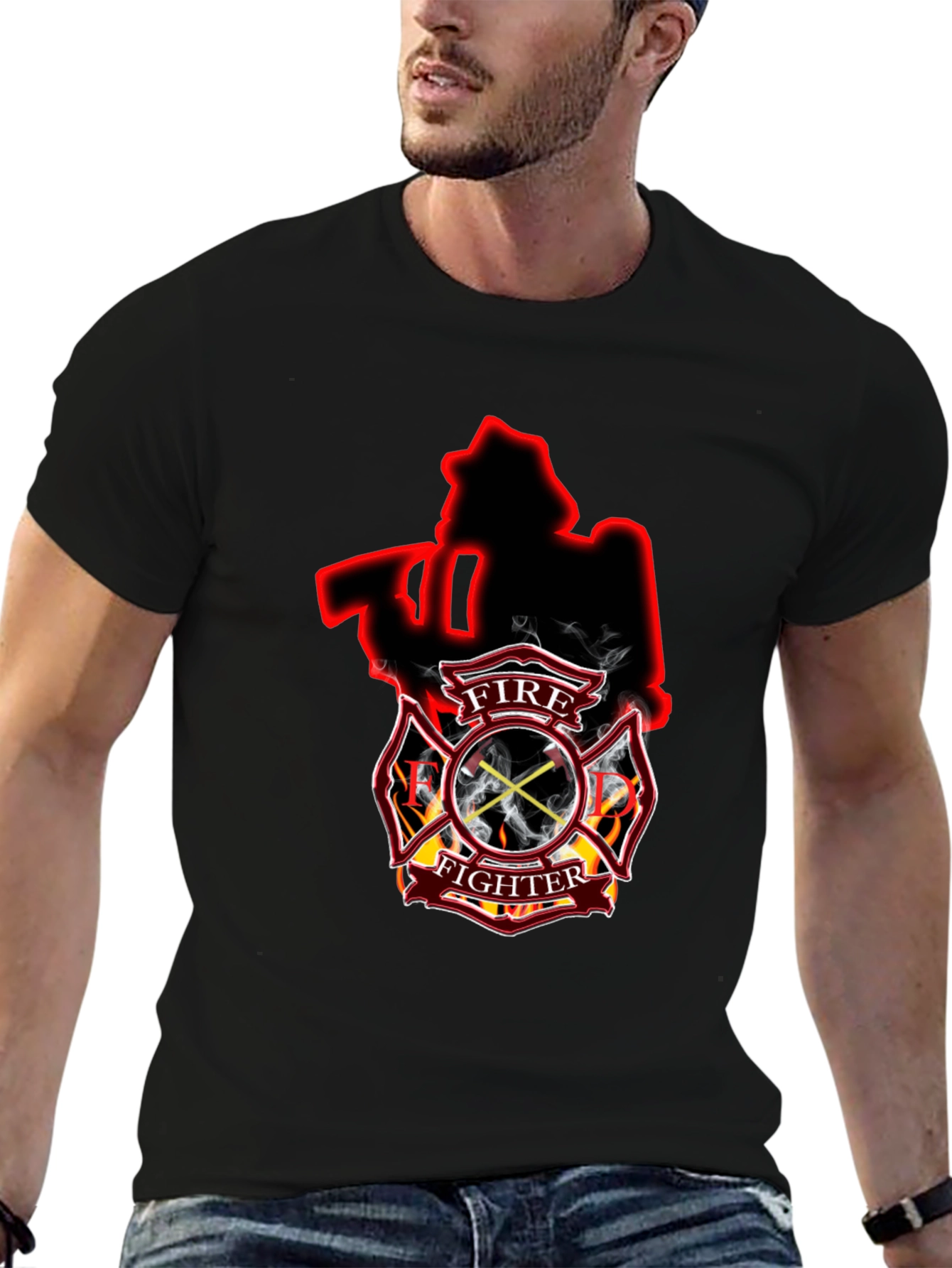 Firefighter Axe Shield Black T-Shirt
