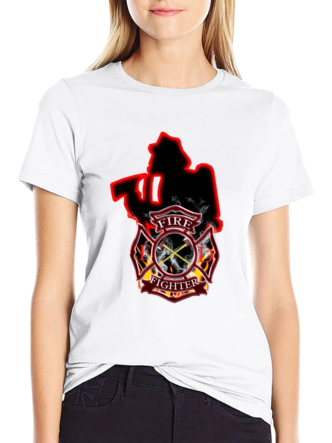 Firefighter Axe Shield Black T-Shirt