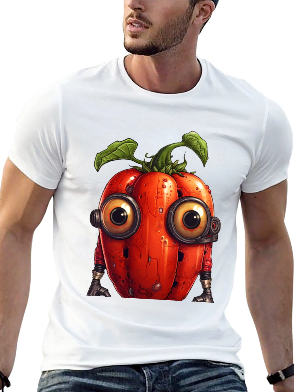 Robotic Tomato Graphic Tee - Unique Sci-Fi Style