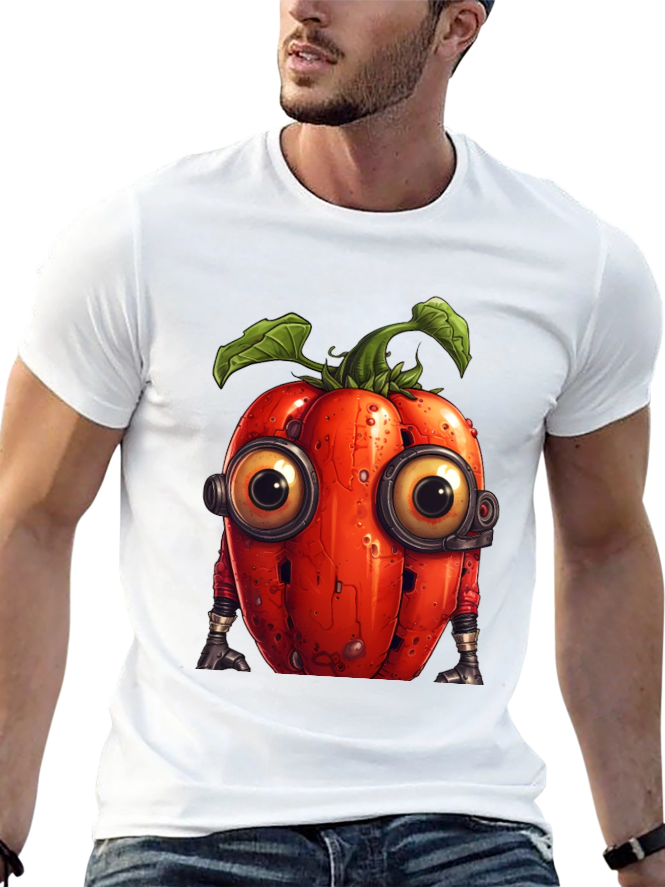 Robotic Tomato Graphic Tee - Unique Sci-Fi Style