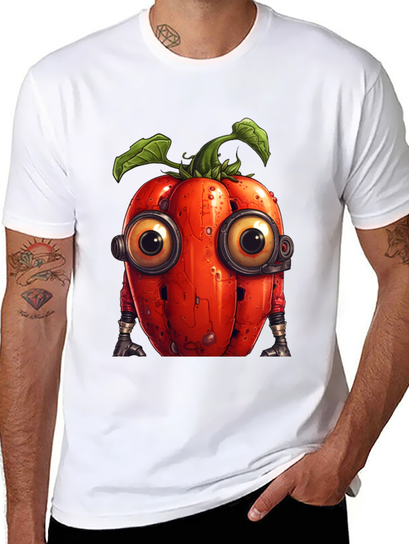 Robotic Tomato Graphic Tee - Unique Sci-Fi Style