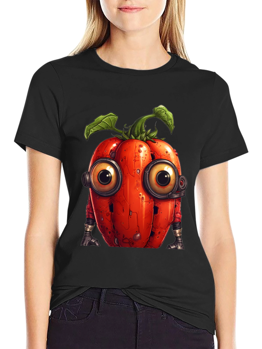 Robotic Tomato Graphic Tee - Unique Sci-Fi Style