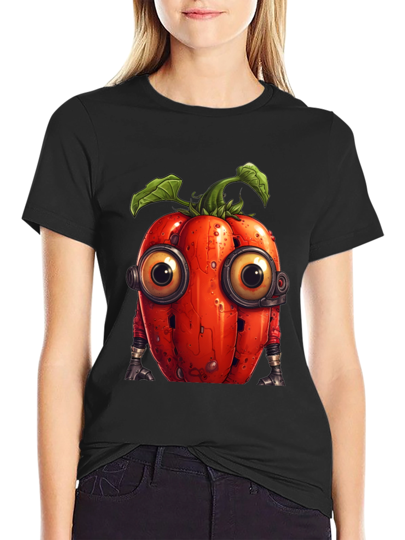 Robotic Tomato Graphic Tee - Unique Sci-Fi Style