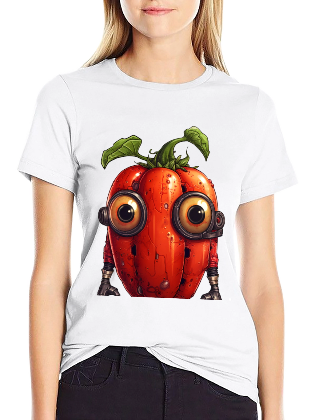 Robotic Tomato Graphic Tee - Unique Sci-Fi Style