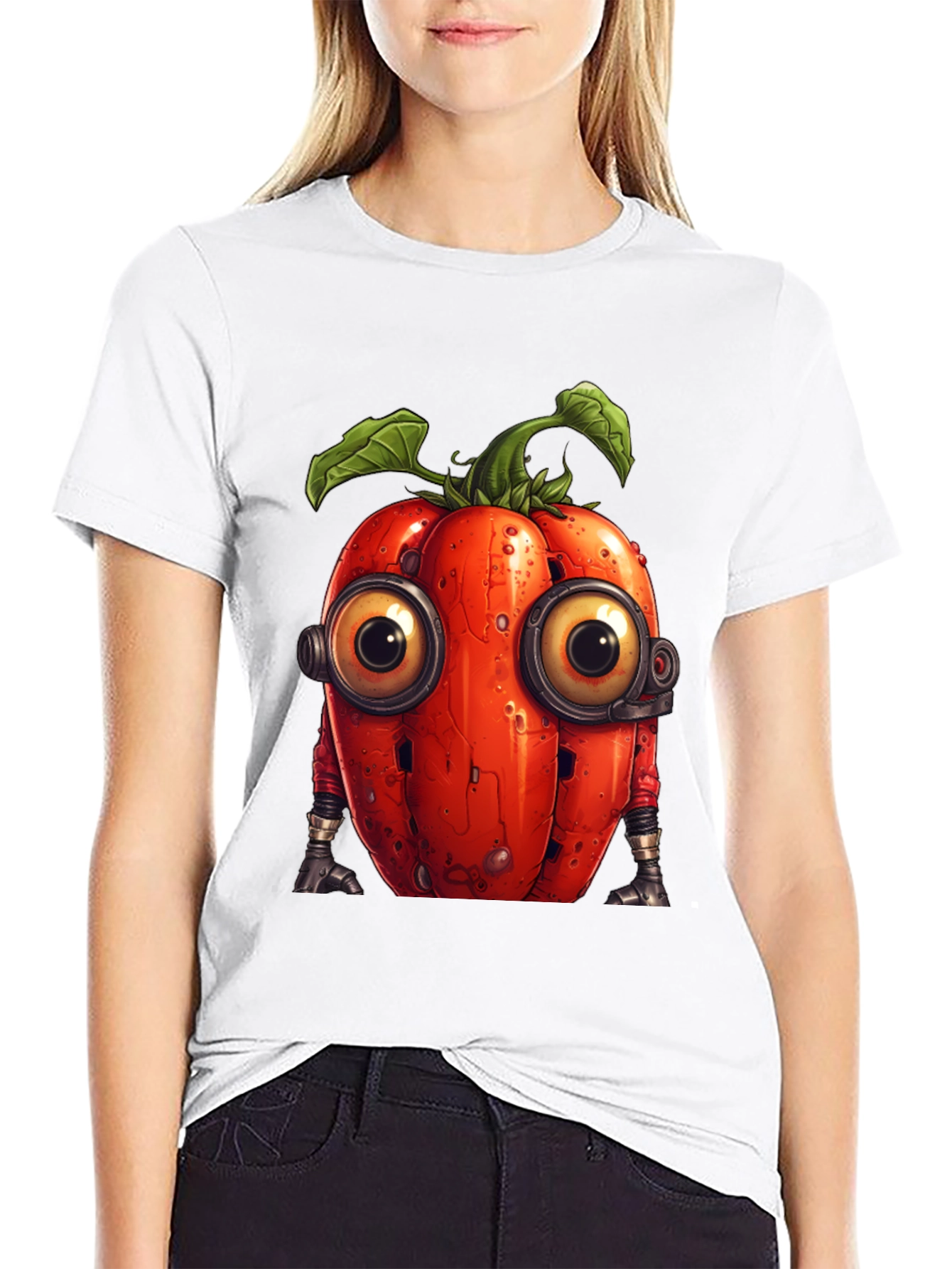 Robotic Tomato Graphic Tee - Unique Sci-Fi Style