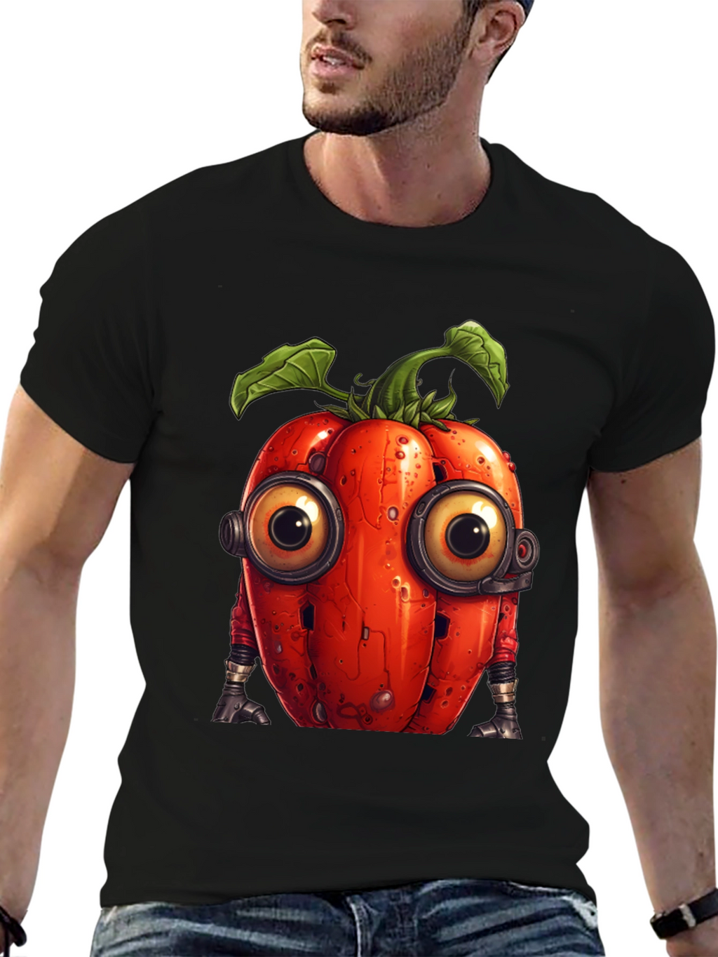 Robotic Tomato Graphic Tee - Unique Sci-Fi Style