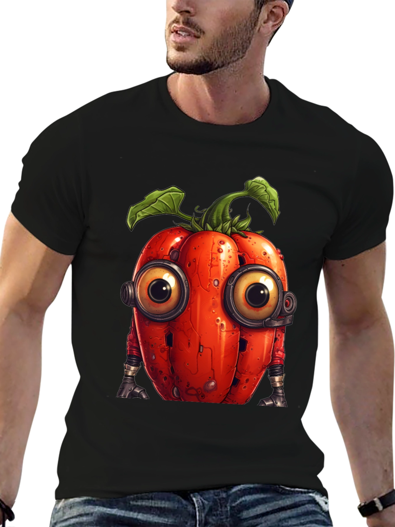 Robotic Tomato Graphic Tee - Unique Sci-Fi Style