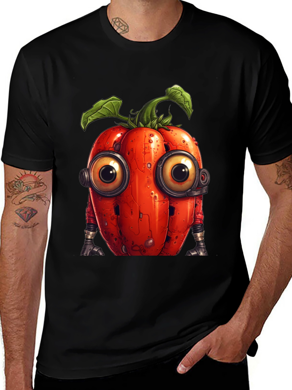 Robotic Tomato Graphic Tee - Unique Sci-Fi Style