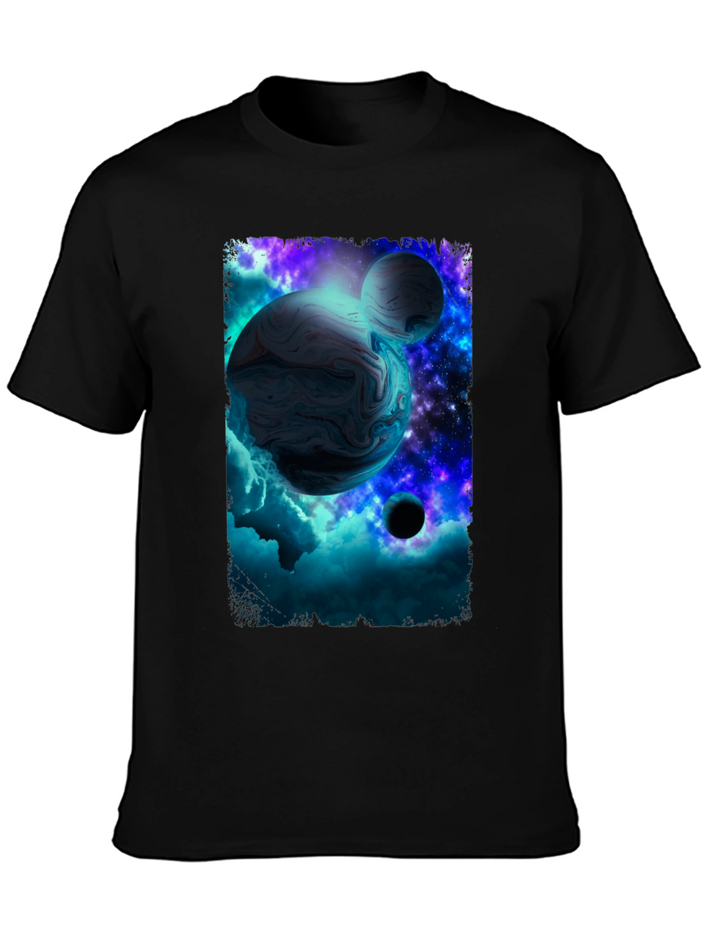 Galaxy Planet Graphic Print Black T-Shirt