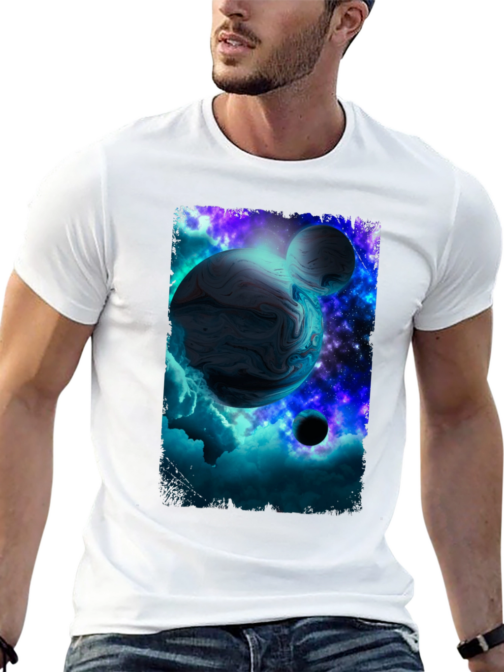 Galaxy Planet Graphic Print Black T-Shirt