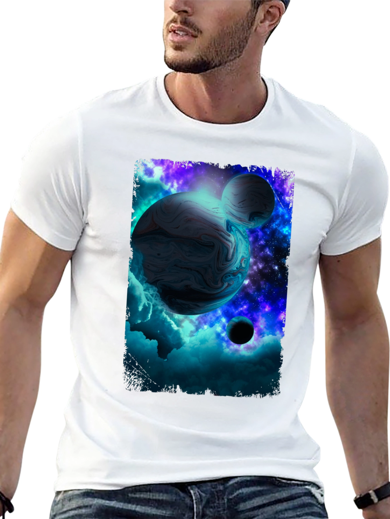 Galaxy Planet Graphic Print Black T-Shirt
