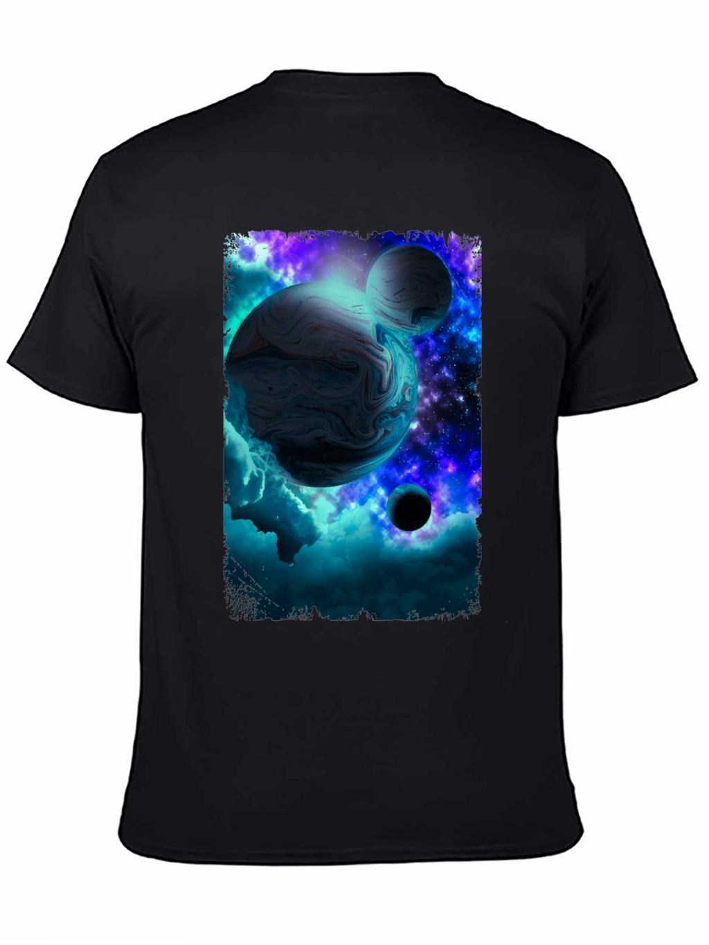 Galaxy Planet Graphic Print Black T-Shirt