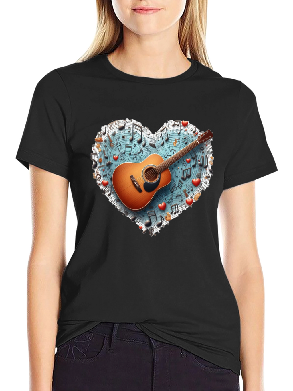 Music Lovers Guitar Heart T-Shirt