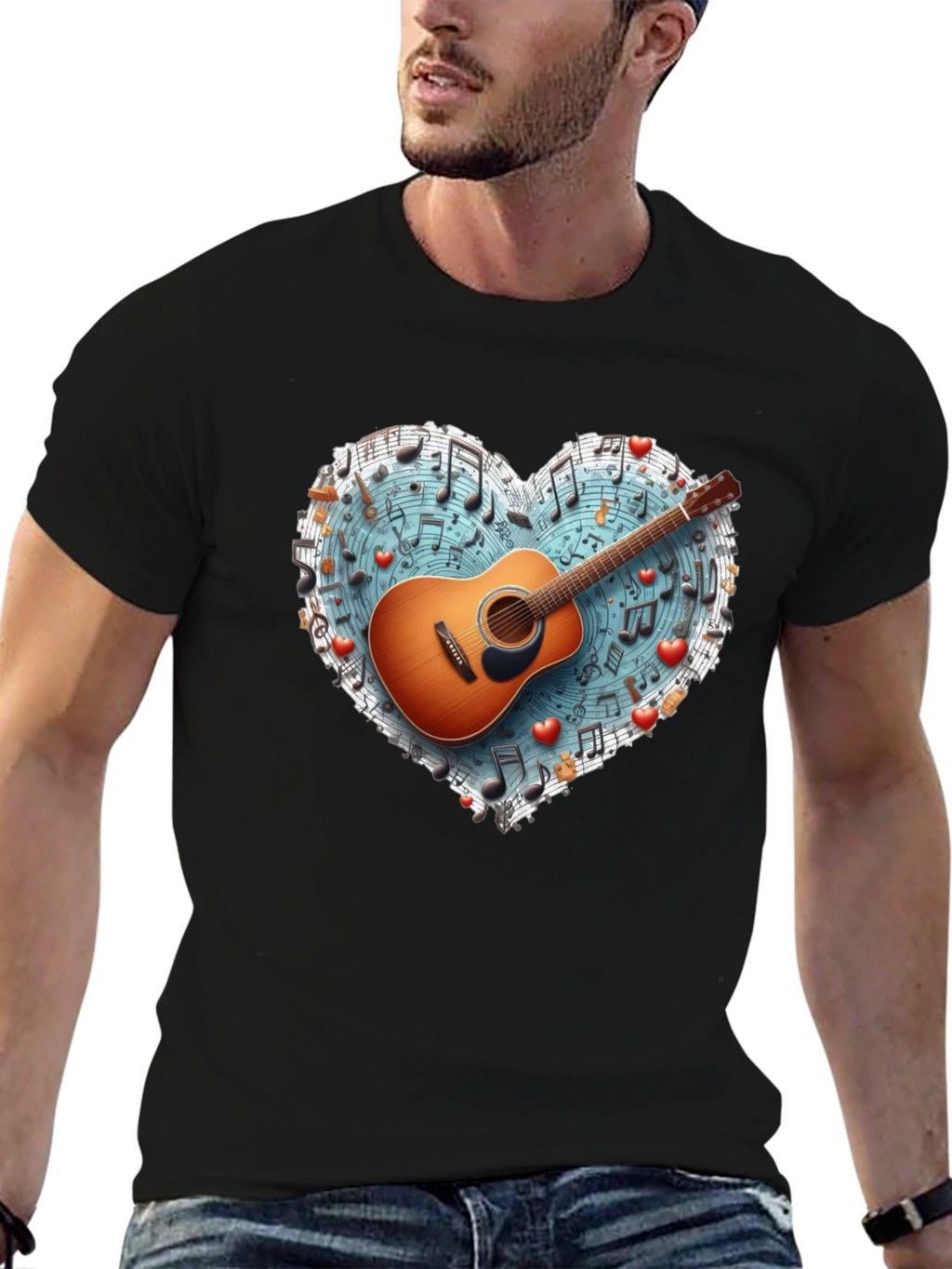 Music Lovers Guitar Heart T-Shirt