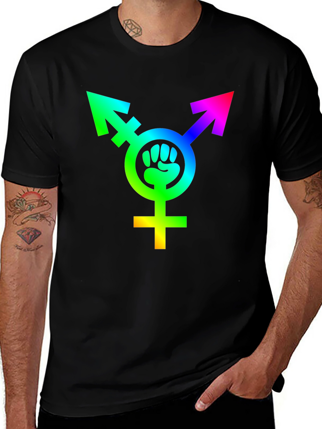 Transgender Pride Fist Rainbow T-Shirt
