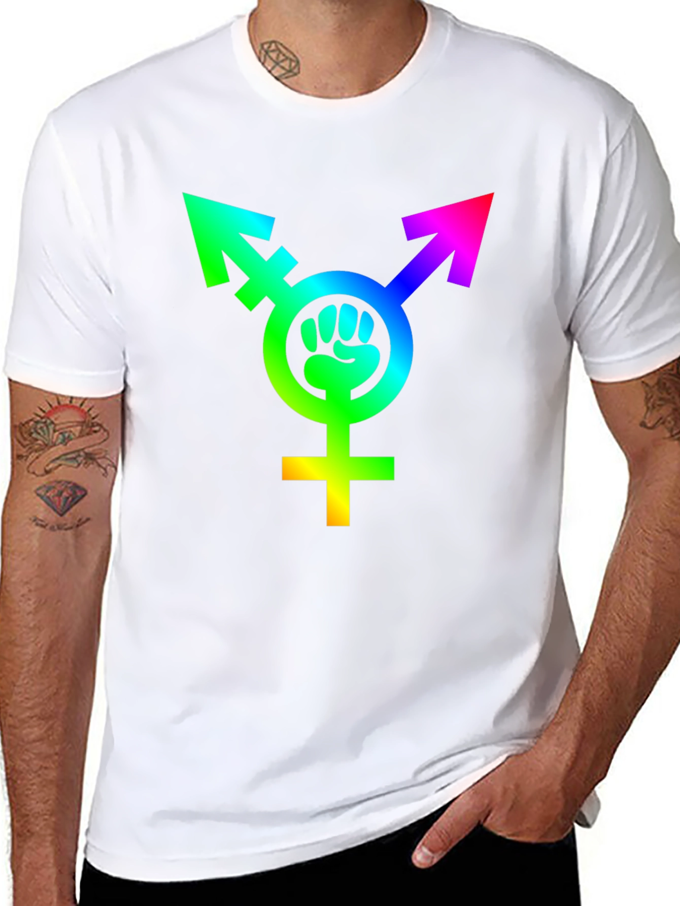 Transgender Pride Fist Rainbow T-Shirt