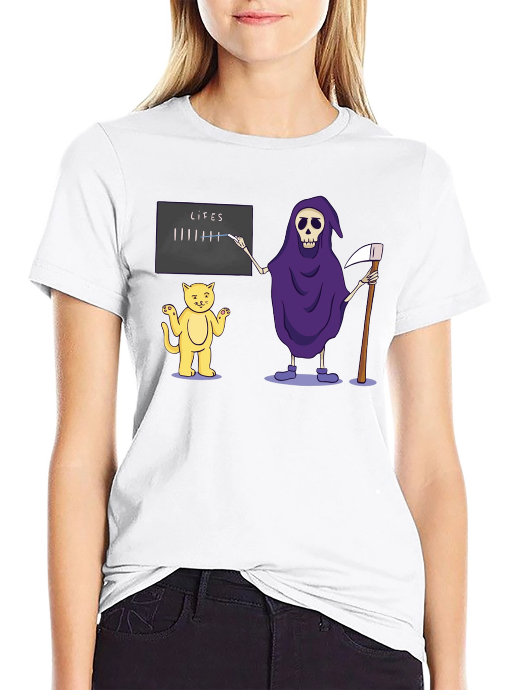 Funny Grim Reaper & Cat Lives T-Shirt