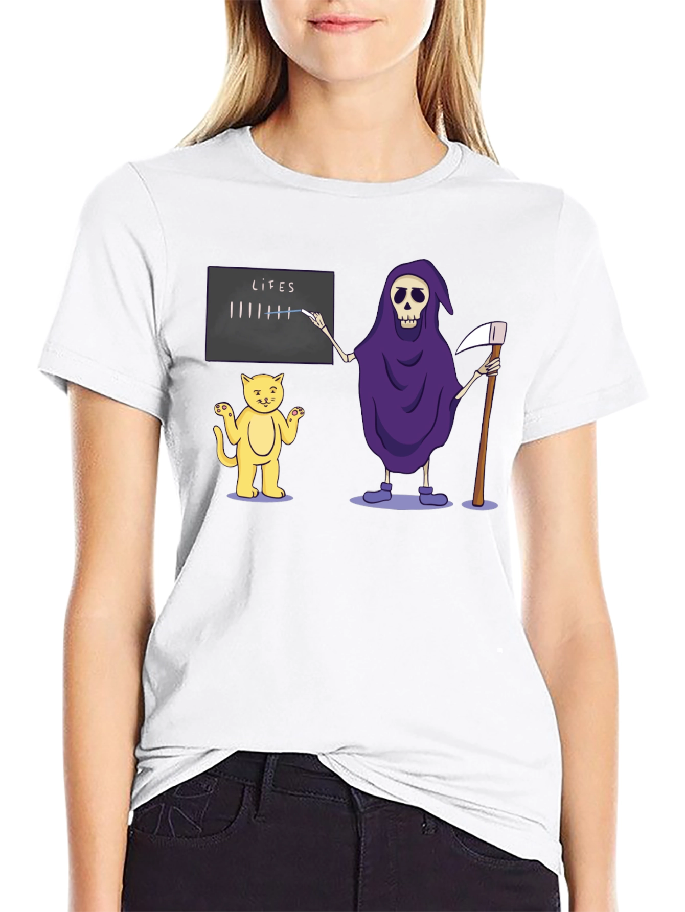 Funny Grim Reaper & Cat Lives T-Shirt